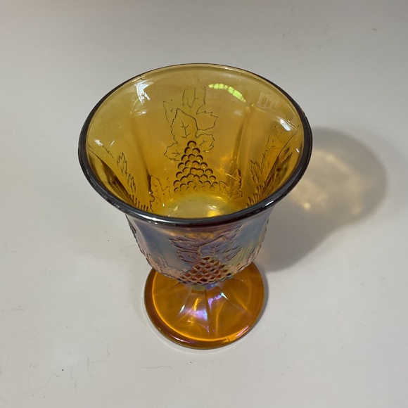 VTG Indiana Carnival Glass Marigold Goblet Iridescent Amber Harvest Grape - Picture 3 of 5